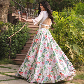 WHITE FLORAL PRINTED SKIRT SET