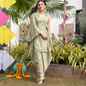 Tea Green Apricot Kurta Dhoti Set