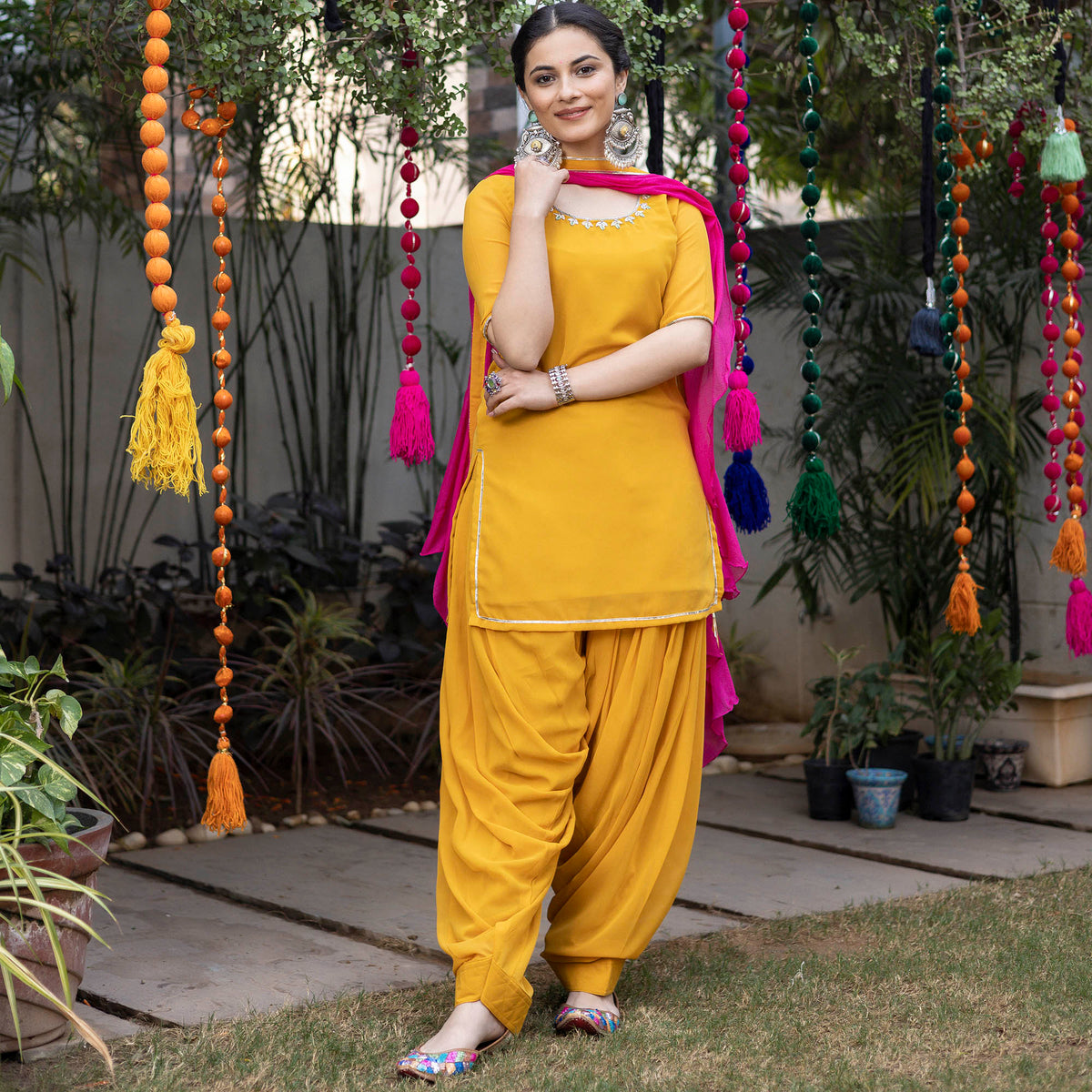 Mustard Zardozi Embroidered Patiyala Suit