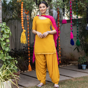 Mustard Zardozi Embroidered Patiyala Suit