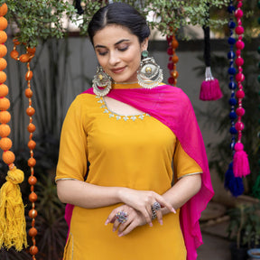 Mustard Zardozi Embroidered Patiyala Suit