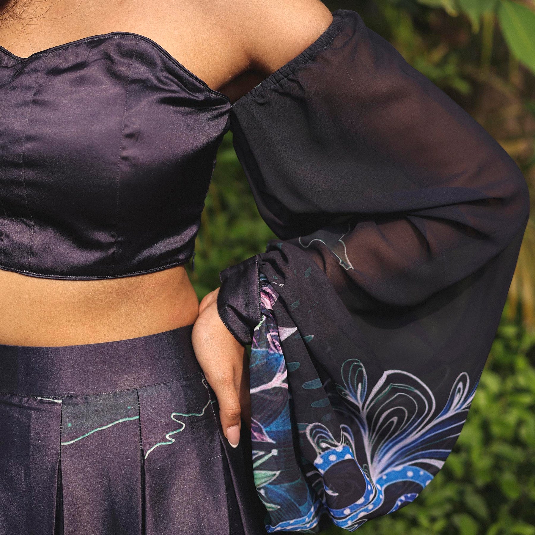 MIDNIGHT BLUE PRINTED TOP SKIRT