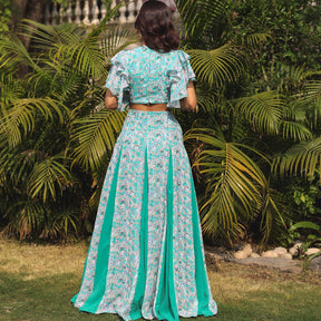 RAMA GREEN PRINTED SKIRT SET