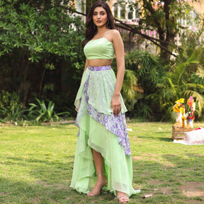 GREEN SKIRT TOP SET