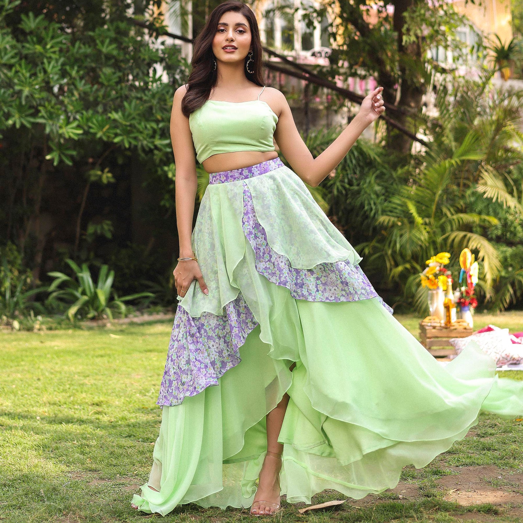 GREEN SKIRT TOP SET