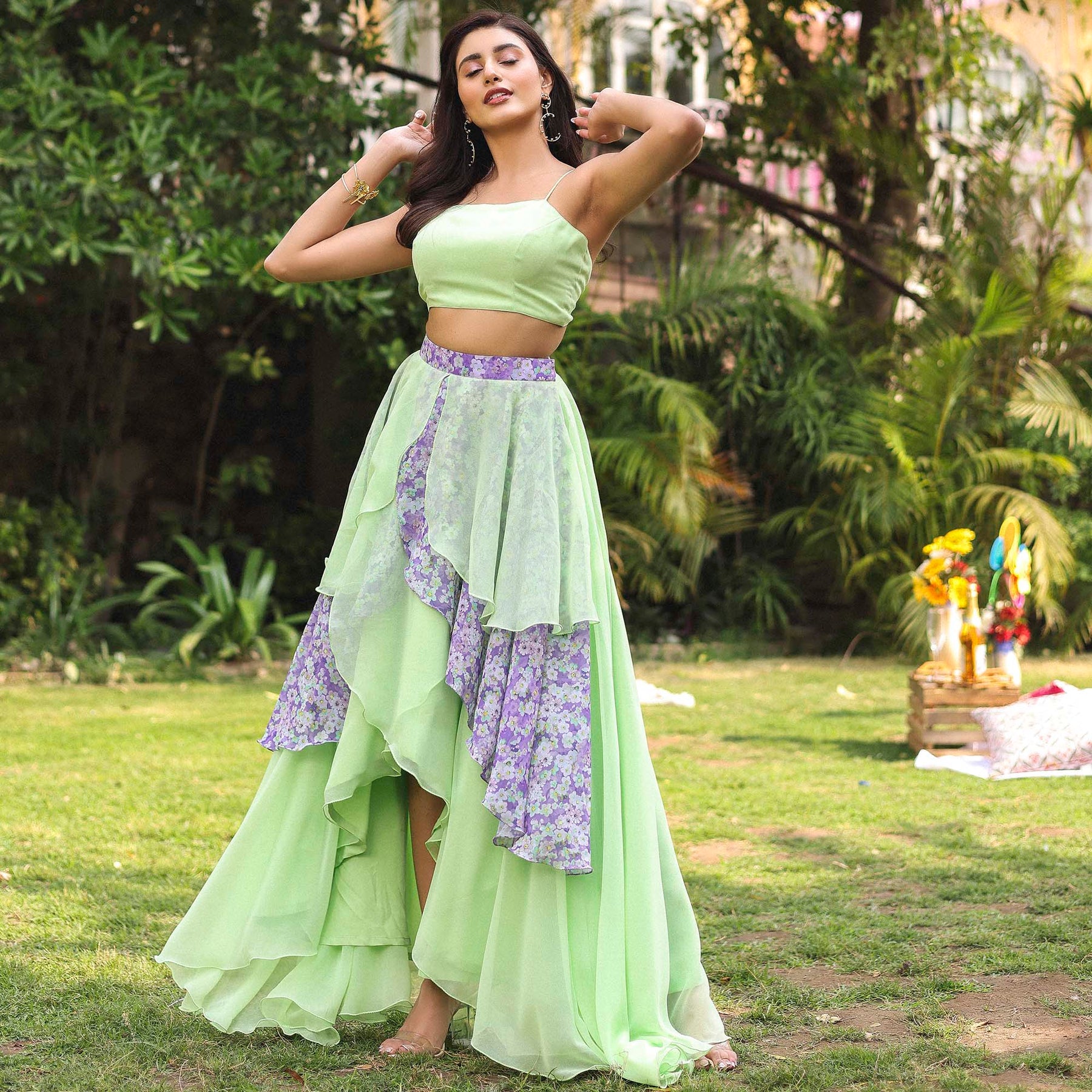 GREEN SKIRT TOP SET