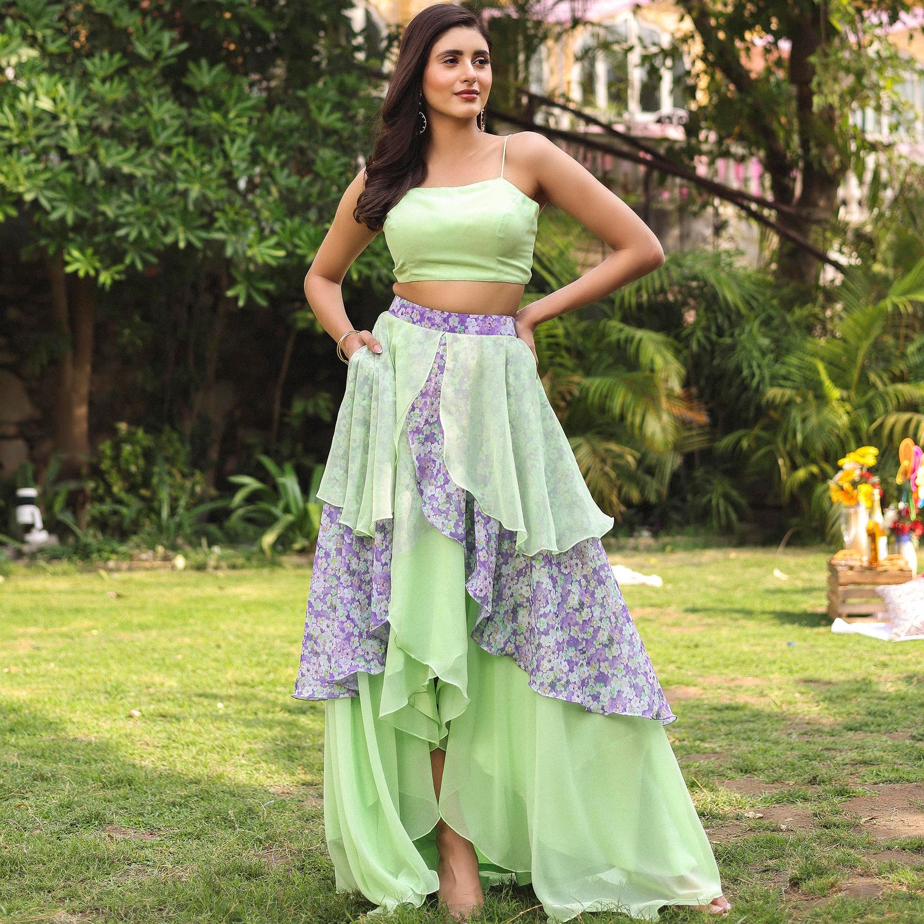 GREEN SKIRT TOP SET