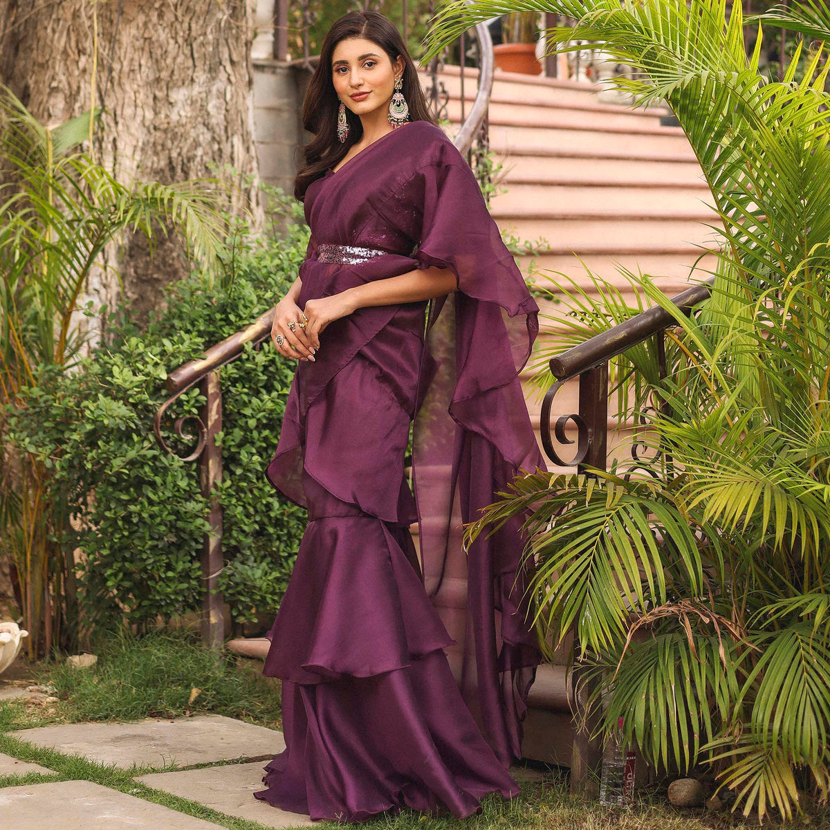 PURPLE RUFFLE SAREE