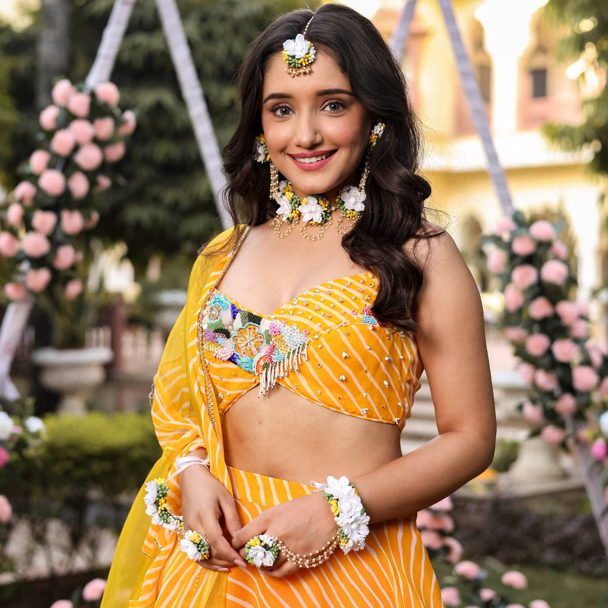 Yellow Leheriya Lehenga