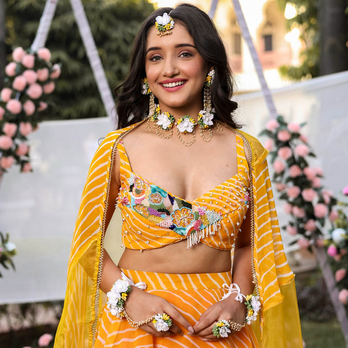 Yellow Leheriya Lehenga