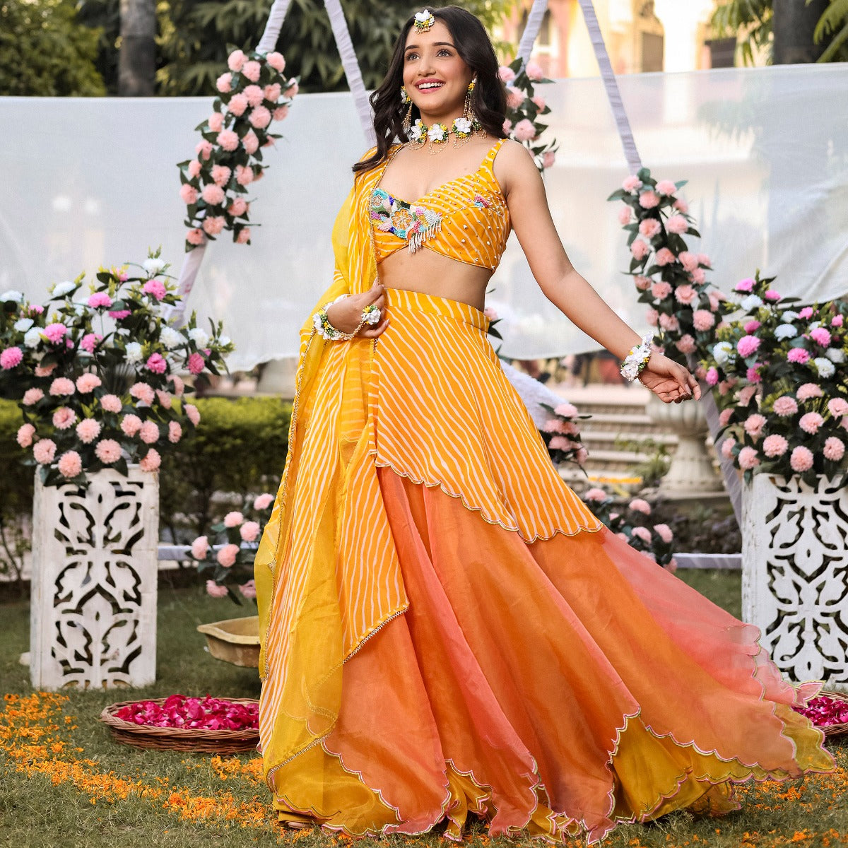 Yellow Leheriya Lehenga