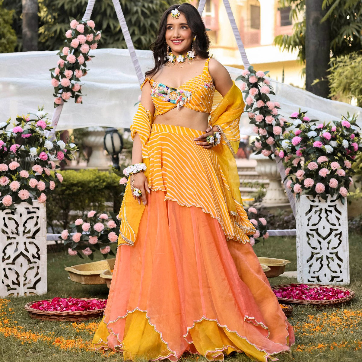 Yellow Leheriya Lehenga