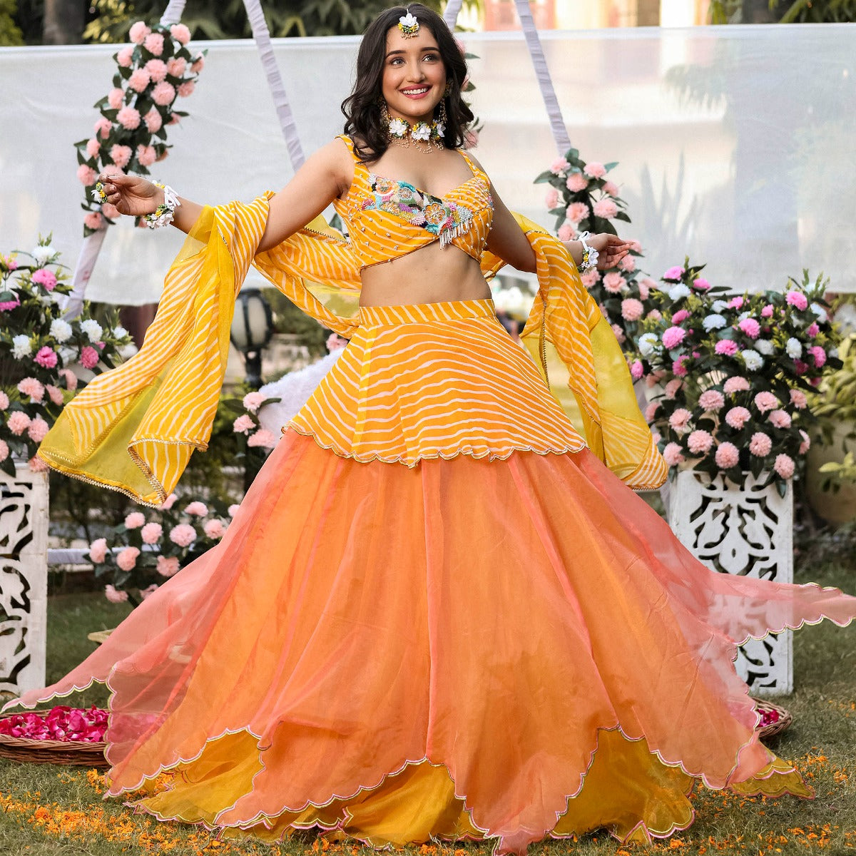 Yellow Leheriya Lehenga