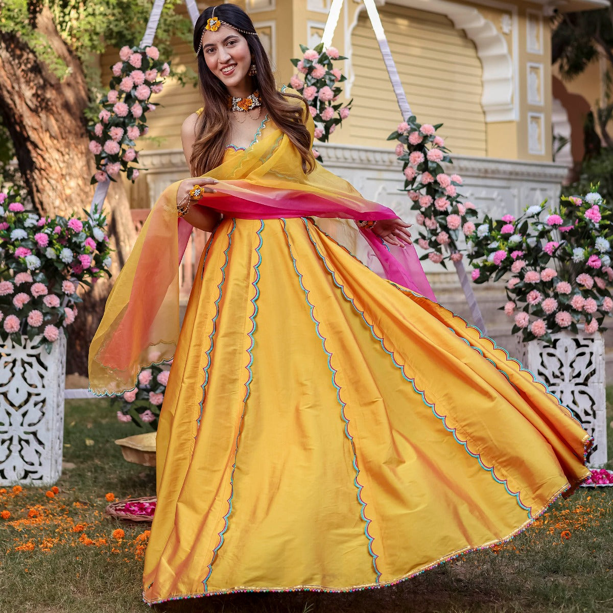 Yellow Scallop Lehenga Set