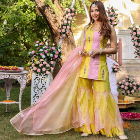 Yellow Pink Kurta Sharara Set