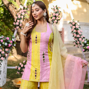 Yellow Pink Kurta Sharara Set