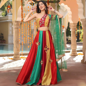 Multicolored Mirror Work Lehenga