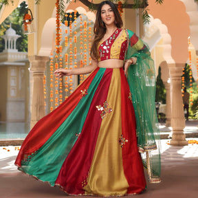 Multicolored Mirror Work Lehenga