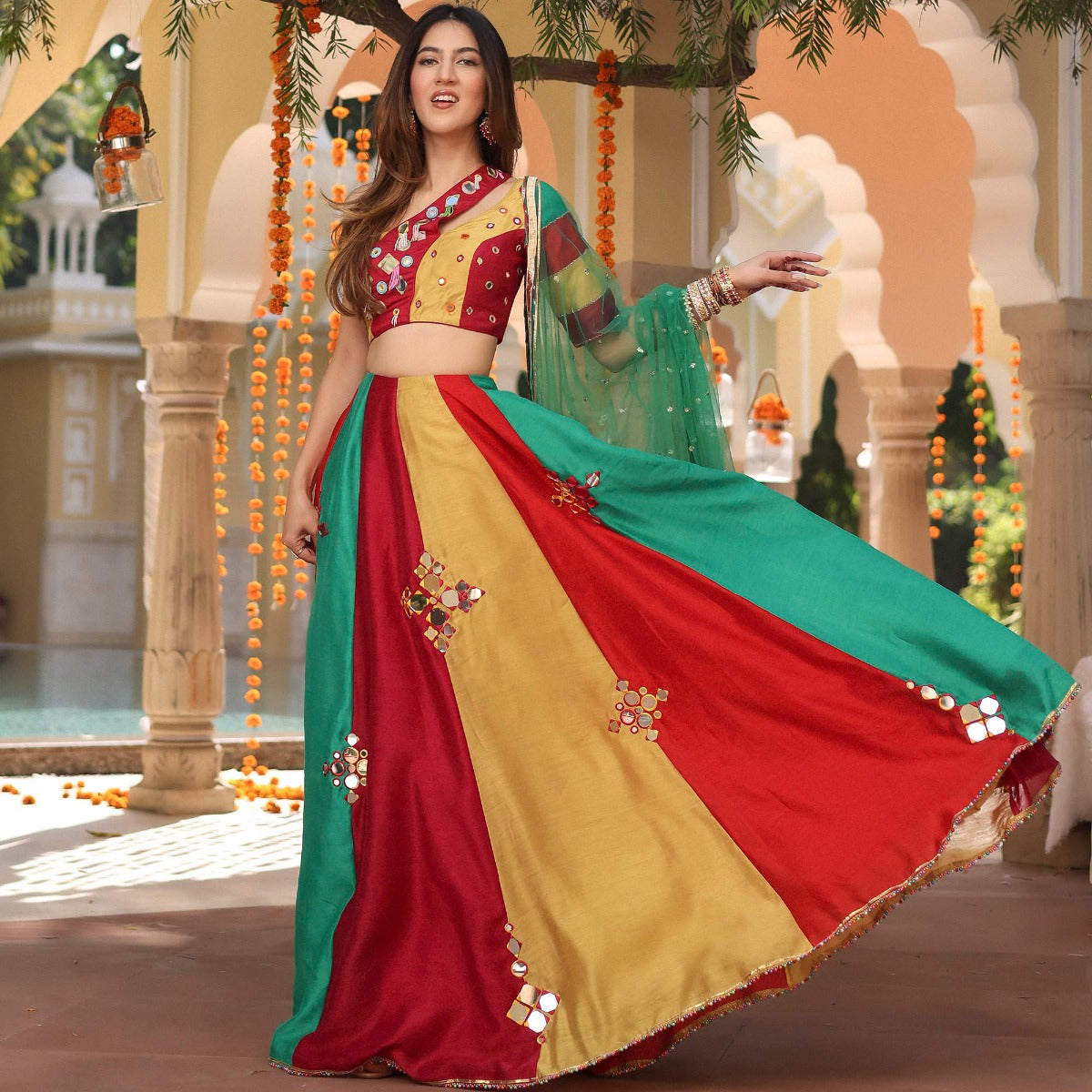 Multicolored Mirror Work Lehenga