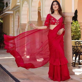 Pink Pre Draped Saree