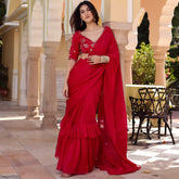 Pink Pre Draped Saree