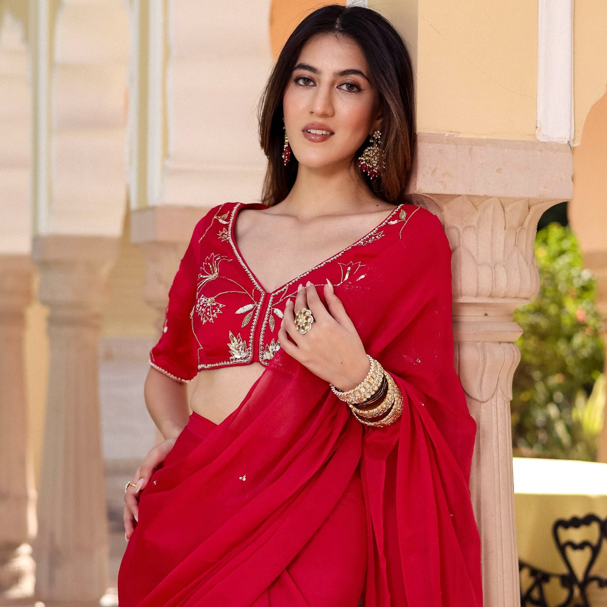 Pink Pre Draped Saree