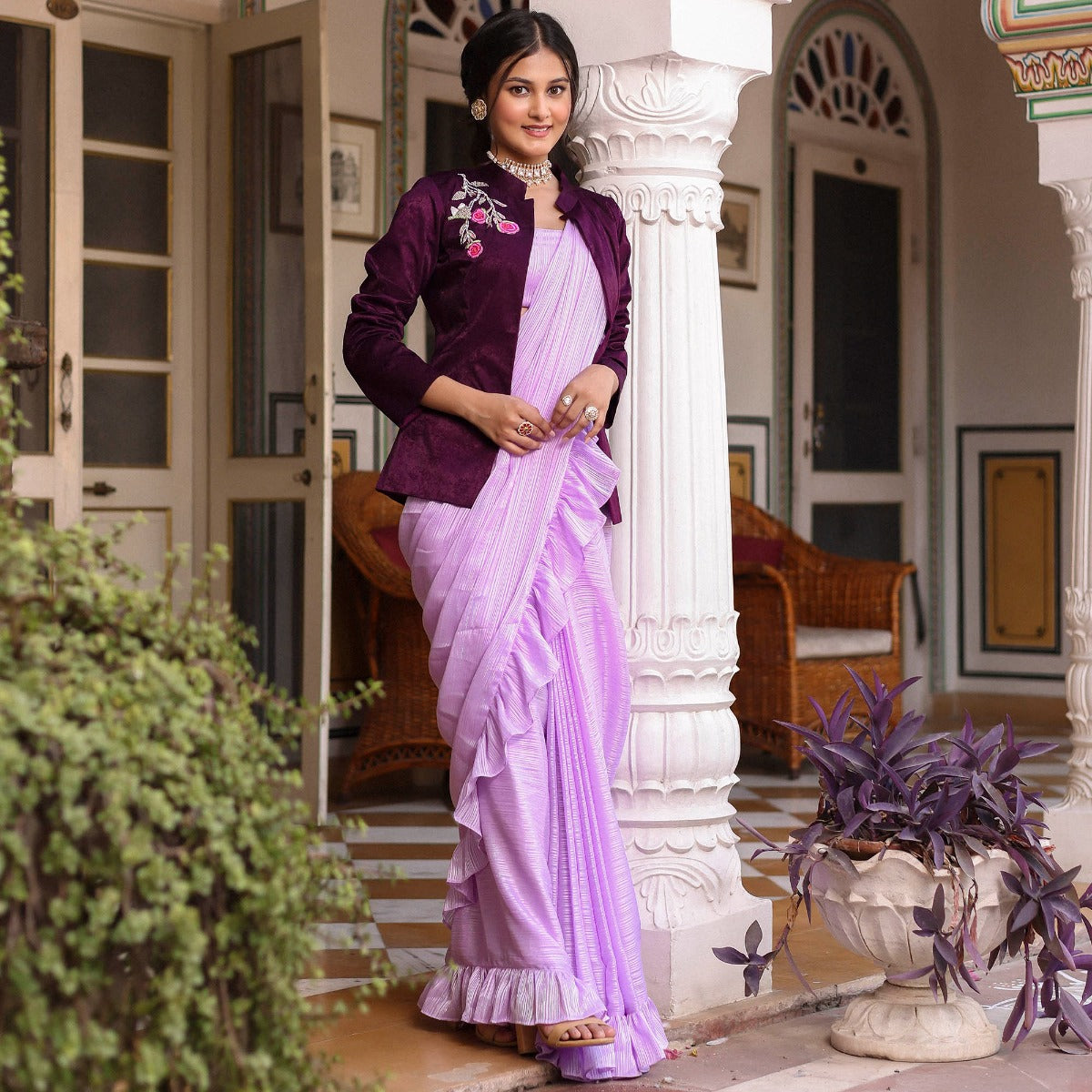 Lilac jacket Saree