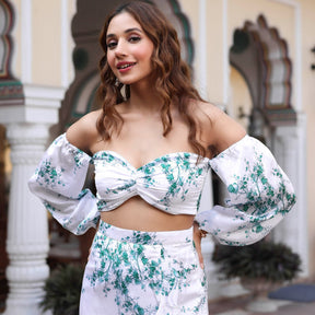 White Green Printed Co Ord Set