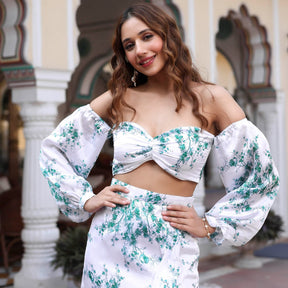 White Green Printed Co Ord Set