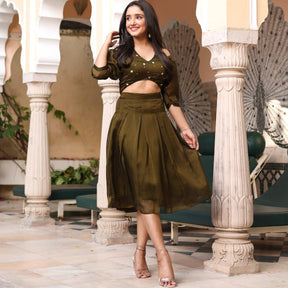 Olive Green Skirt Top Set