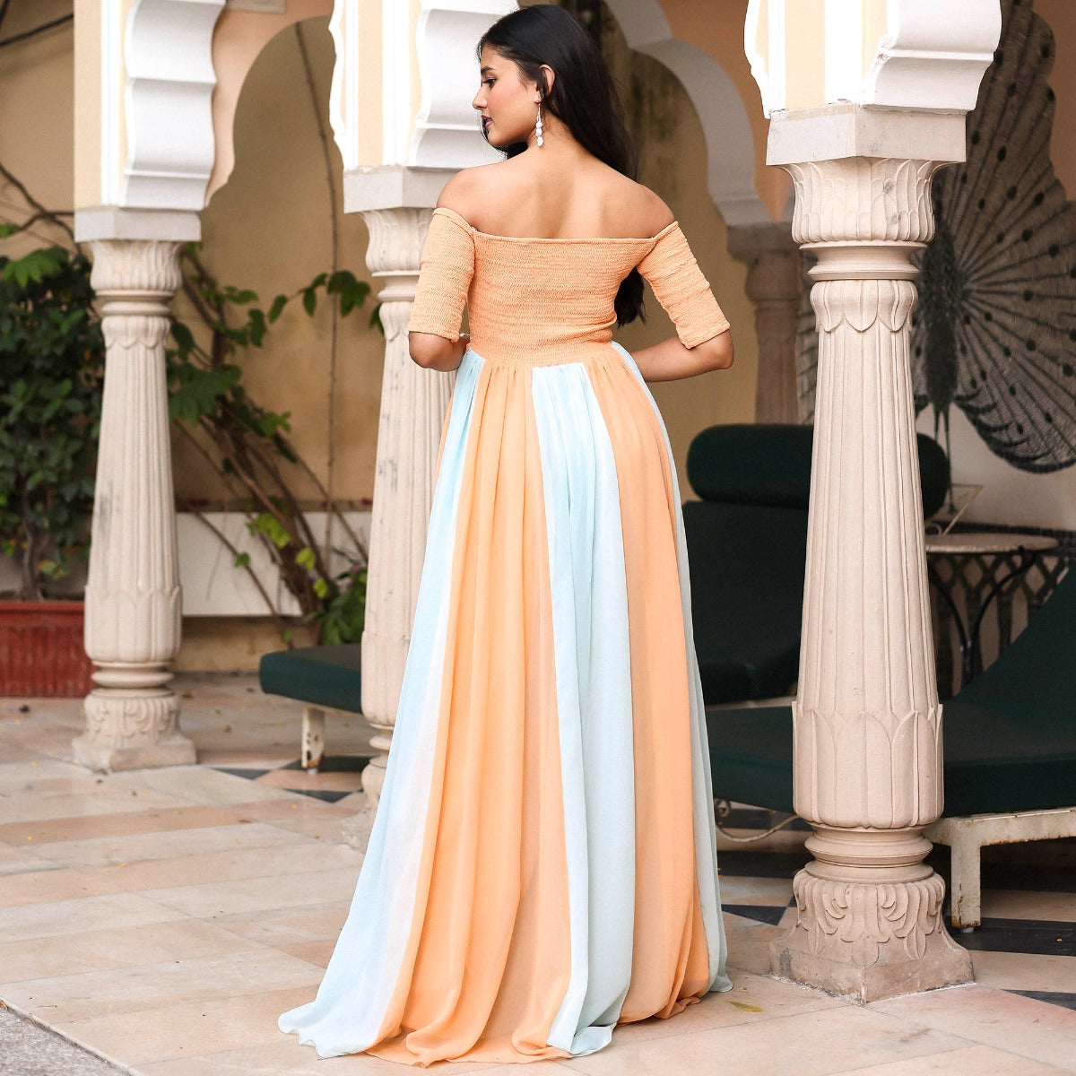 Peach Blue Flared Dress