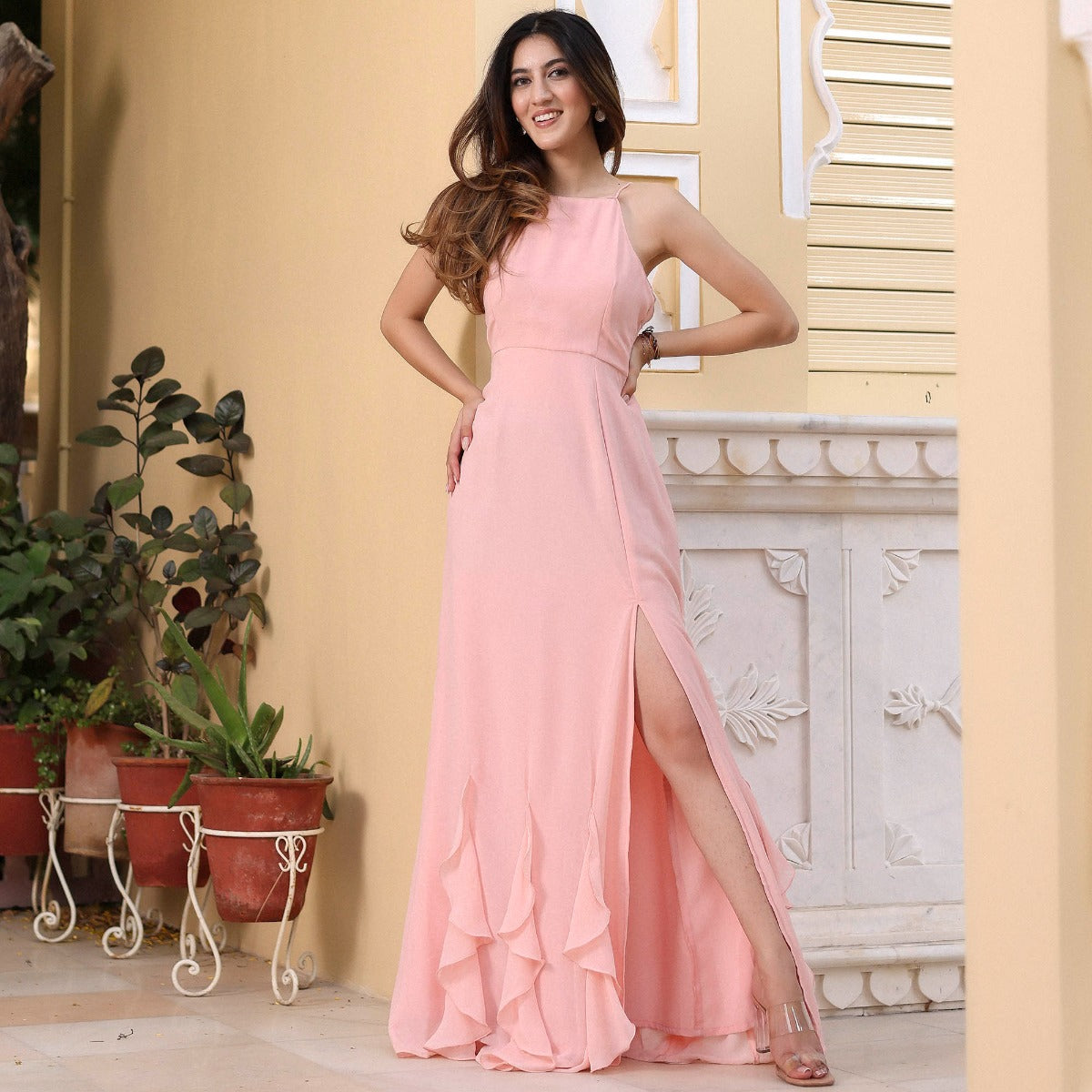 Pink Georgette Ruffle Dress