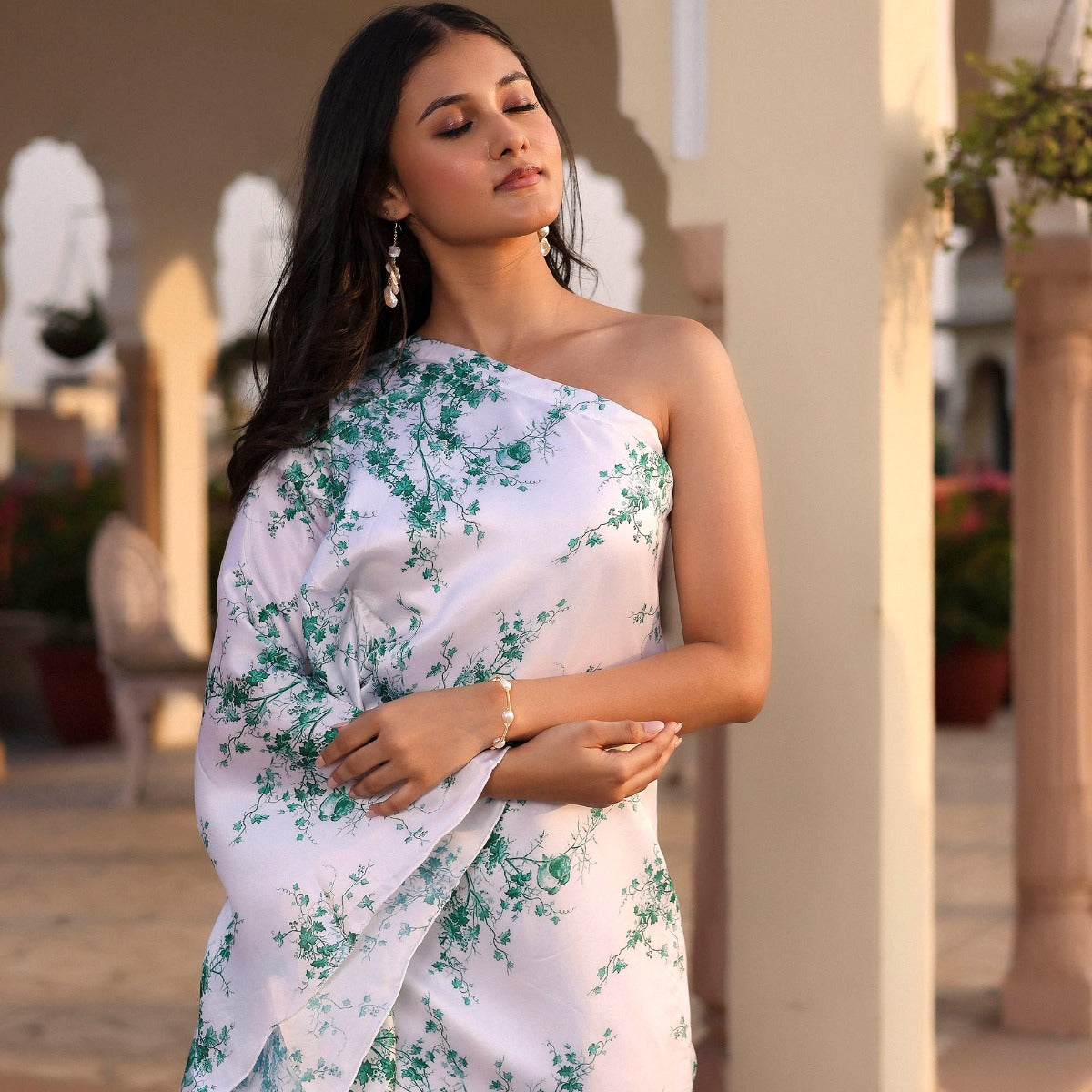 White Green Printed kaftan