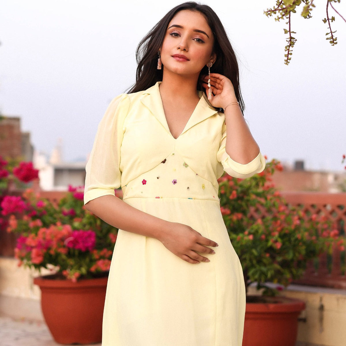 Lemon Yellow Embroidered Dress