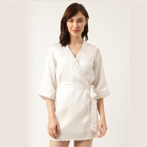 Bride Embroidered White Silk Robe