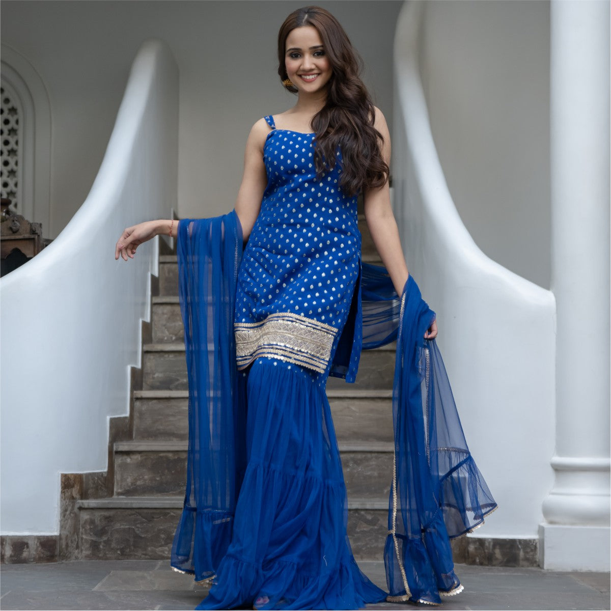 Blue Georgette And Net Sharara set