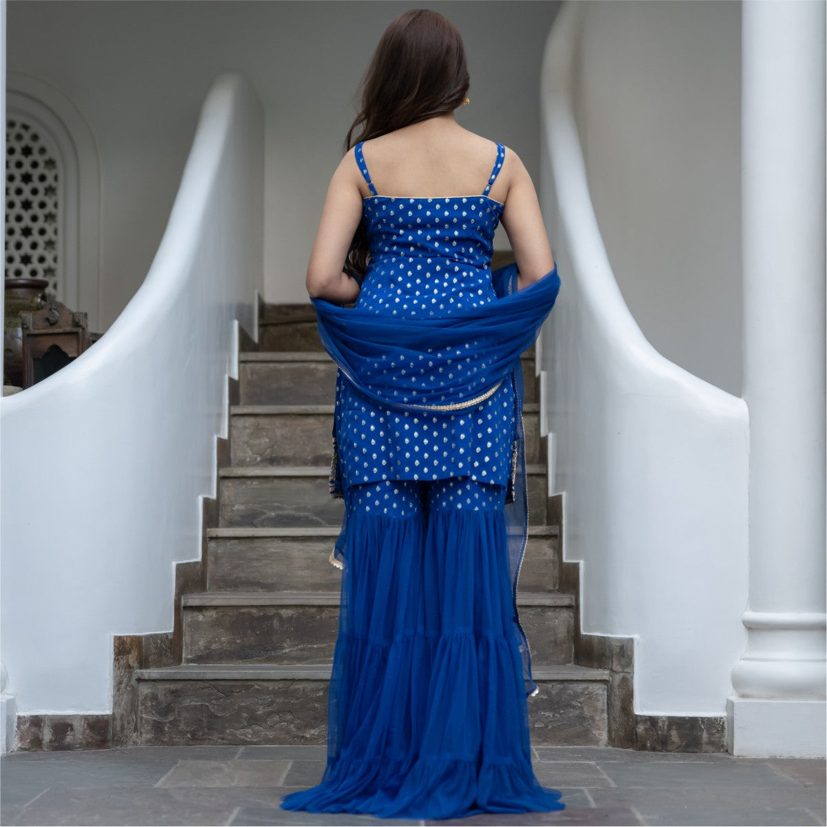 Blue Georgette And Net Sharara set