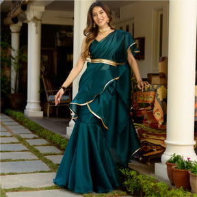 Green Organza Stitched Saree