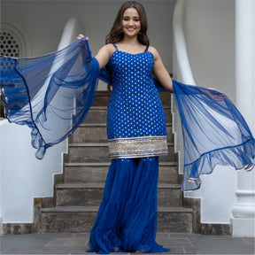 Blue Georgette And Net Sharara set