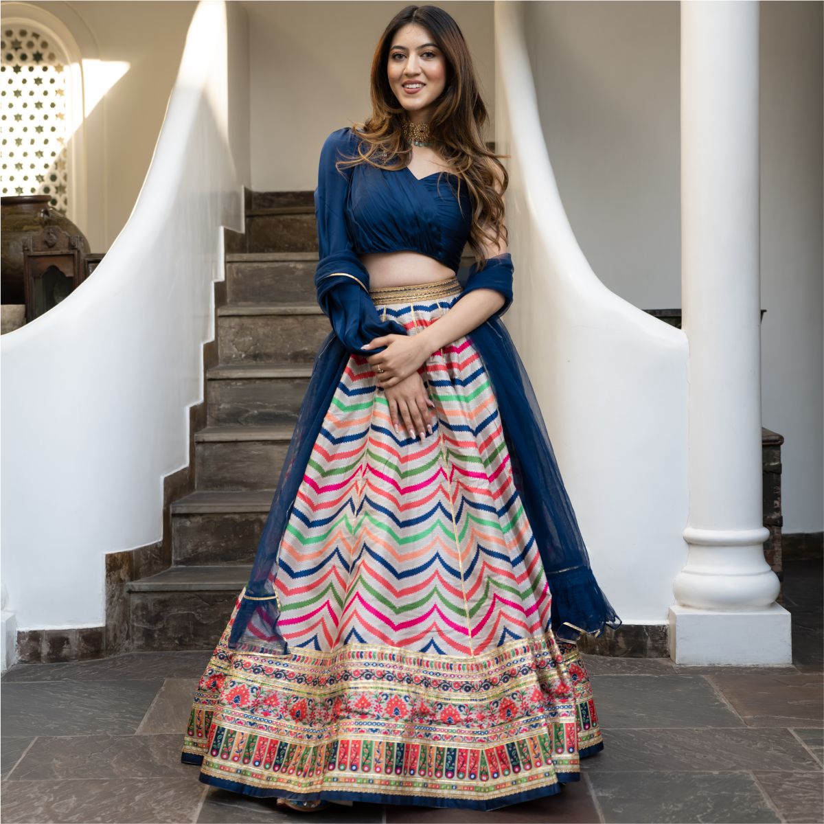 Multicolored Printed Lehenga Set