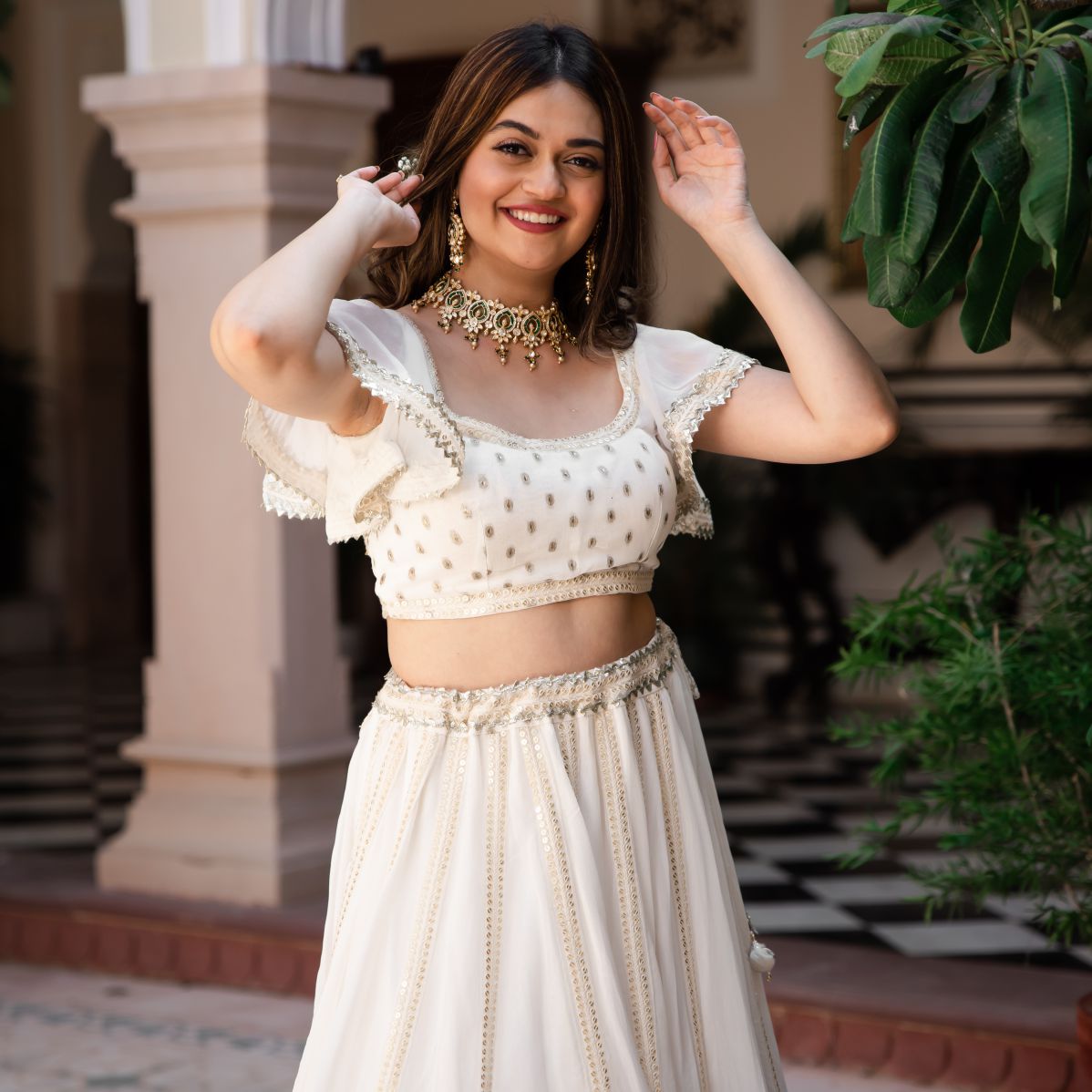 White Zari Georgette Lehenga