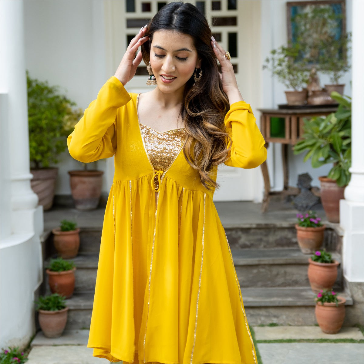 Yellow Georgette Three Piece Set