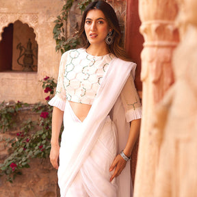 WHITE SHARARA SAREE WITH BLOUSE