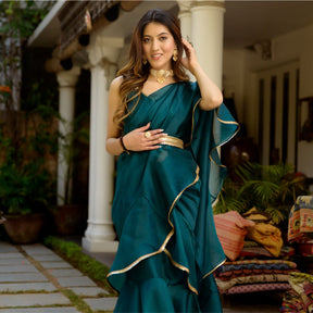 Green Organza Stitched Saree