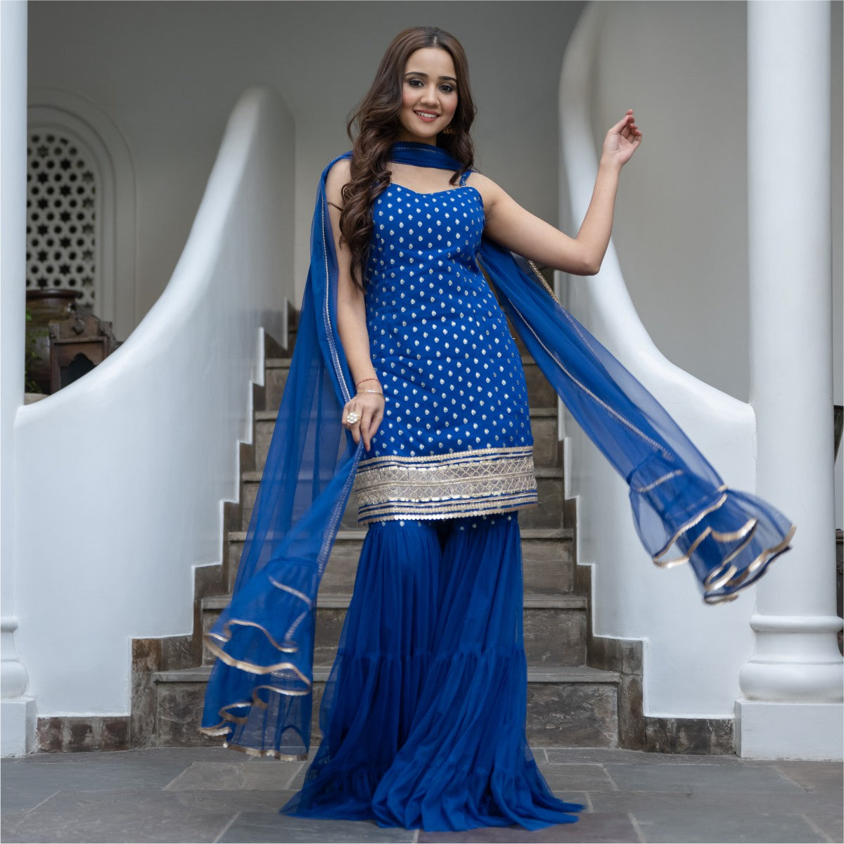 Blue Georgette And Net Sharara set