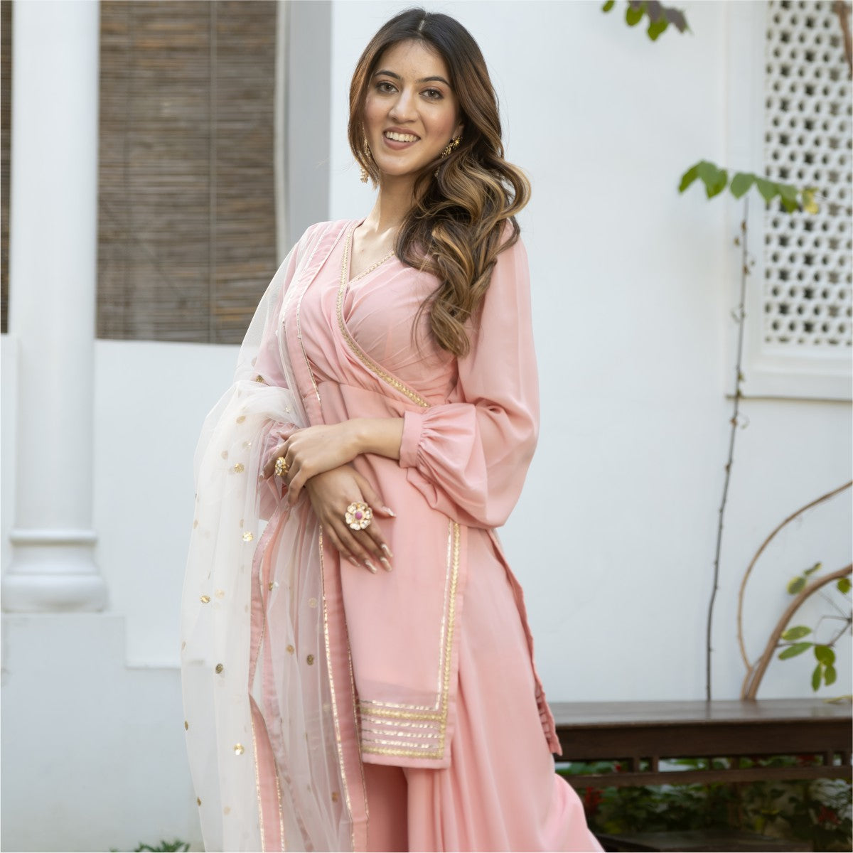 Baby Pink Kurta Flared Palazzo Set