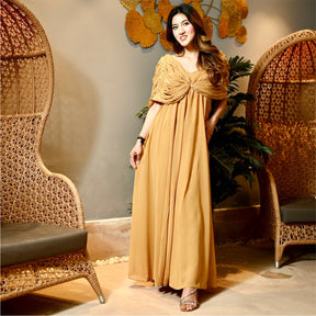 Beige Georgette Party Long Dress