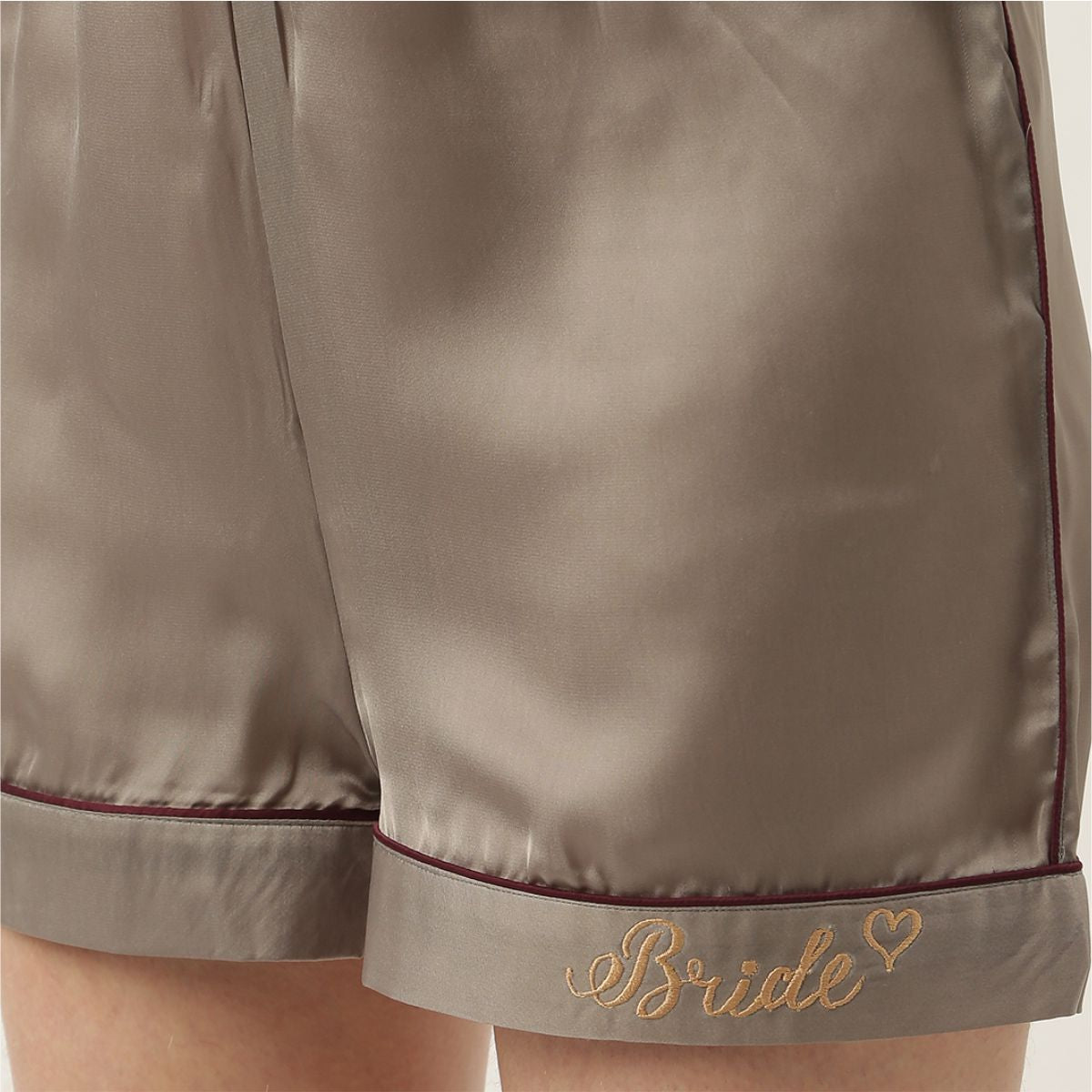 Bride Embroidered Grey Silk Shorts With Camisole Set