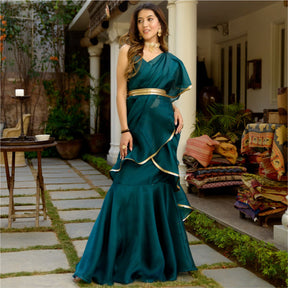 Green Organza Stitched Saree