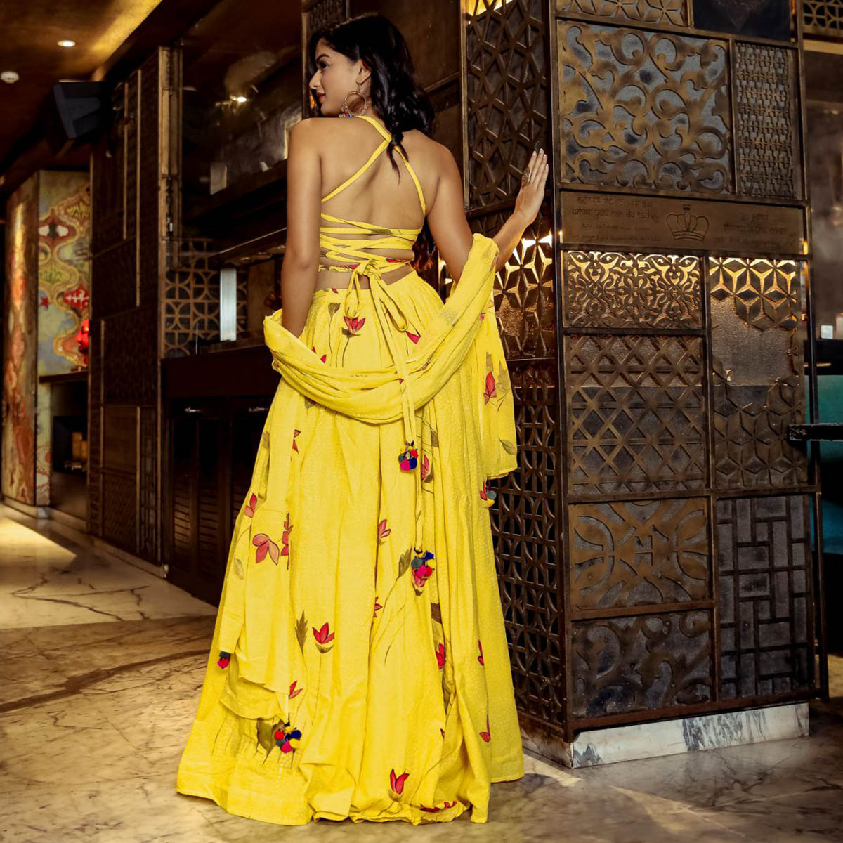 Yellow Floral Print Cotton Palazzo Set